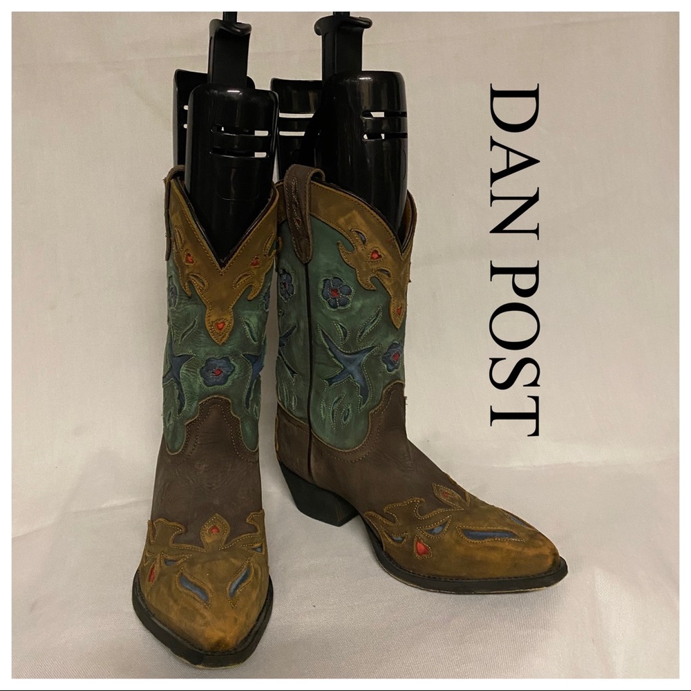 Cowgirl Dan Post Leather Heeled Boots festival boho boots